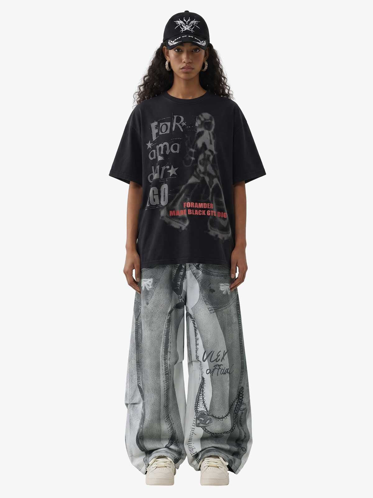 Vintage Illusion Graphic Ultra-Baggy Jeans