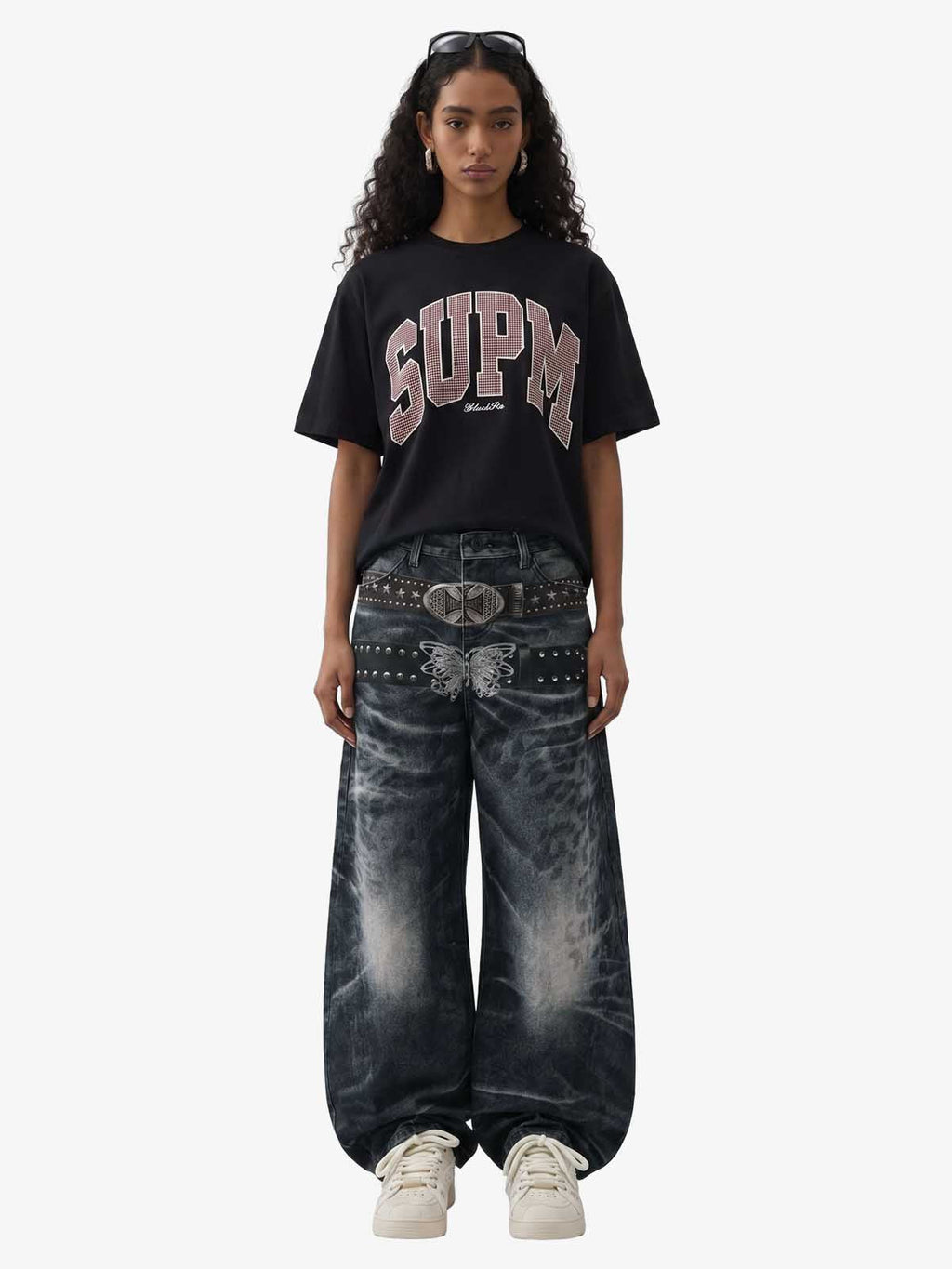 Butterfly Illusion Graphic Print Baggy Jeans