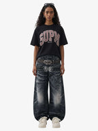 Butterfly Illusion Graphic Print Baggy Jeans
