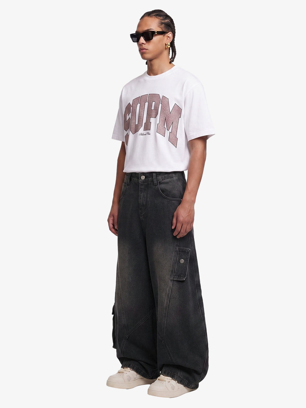3D Curved Panel Stacked Wide-Leg Denim Jeans