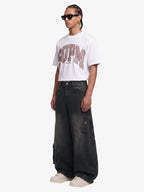3D Curved Panel Stacked Wide-Leg Denim Jeans