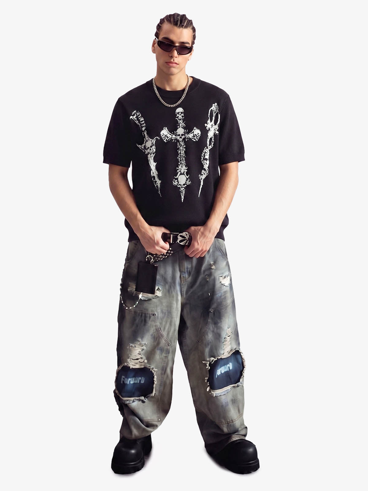 Gothic Cross Graphic Knit T Shirt