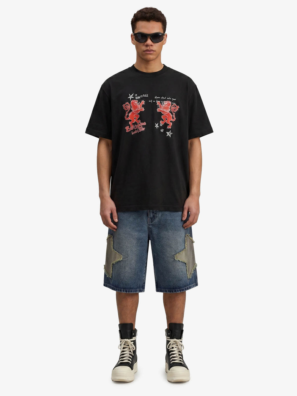 Heraldic Lion Acid-Wash Jersey T-Shirt