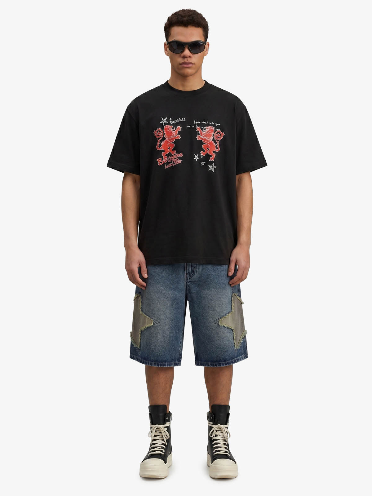 Heraldic Lion Acid-Wash Jersey T-Shirt