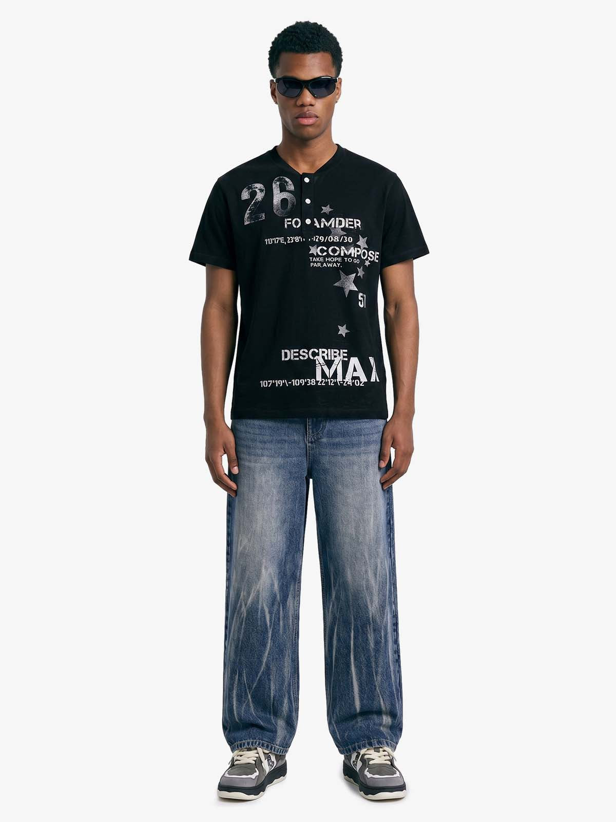 Vintage Coordinate Graphic Henley T-Shirt