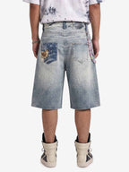 Charm Detail Graphic Denim Shorts