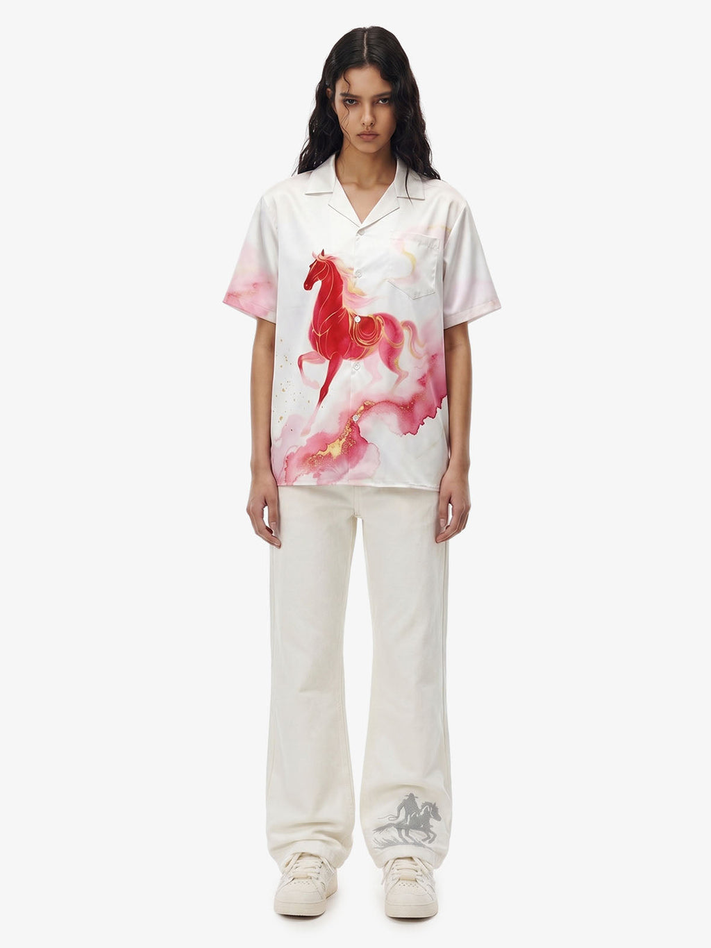 Horse Print Camp Collar Boxy Shirt