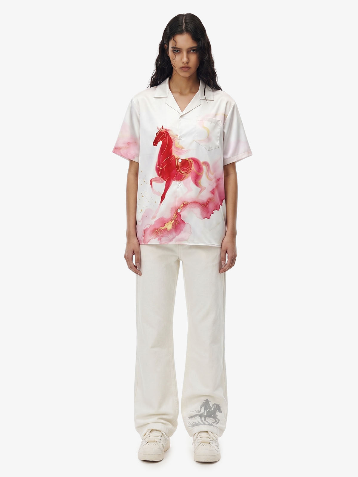 Horse Print Camp Collar Boxy Shirt