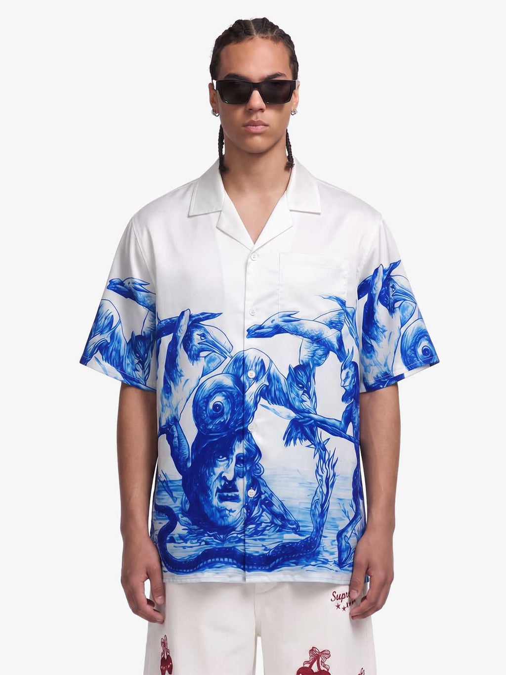 Blue Sketch Mythological Camp Collar Boxy Shirt