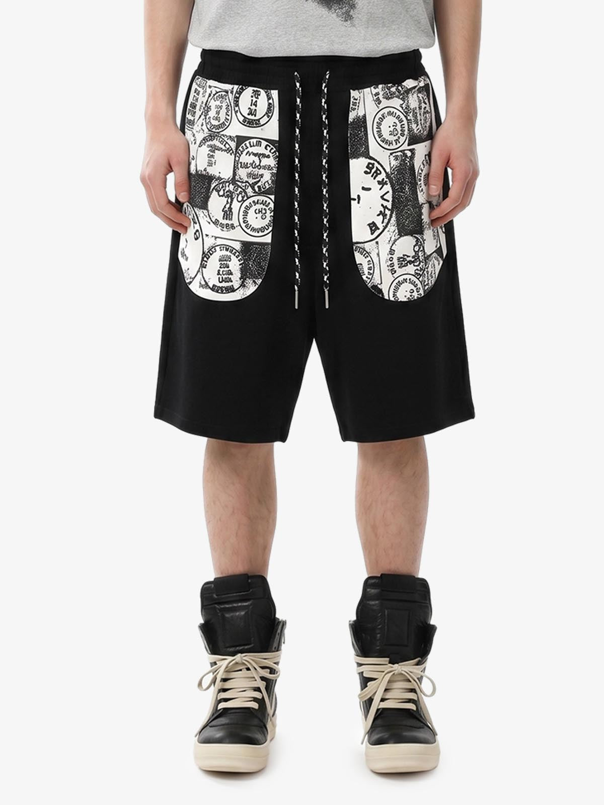 Stamp Print Patch Pocket Knit Shorts
