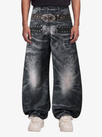 Butterfly Illusion Graphic Print Baggy Jeans