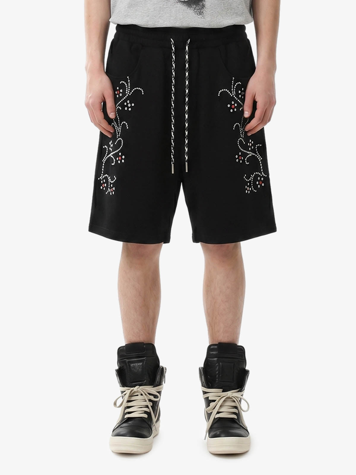 Rhinestone Graphic Knit Shorts