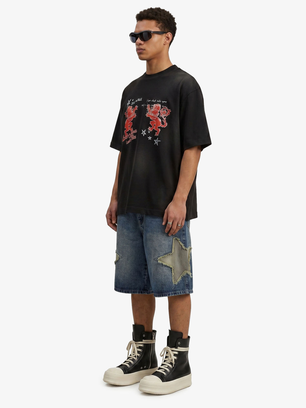 Heraldic Lion Acid-Wash Jersey T-Shirt