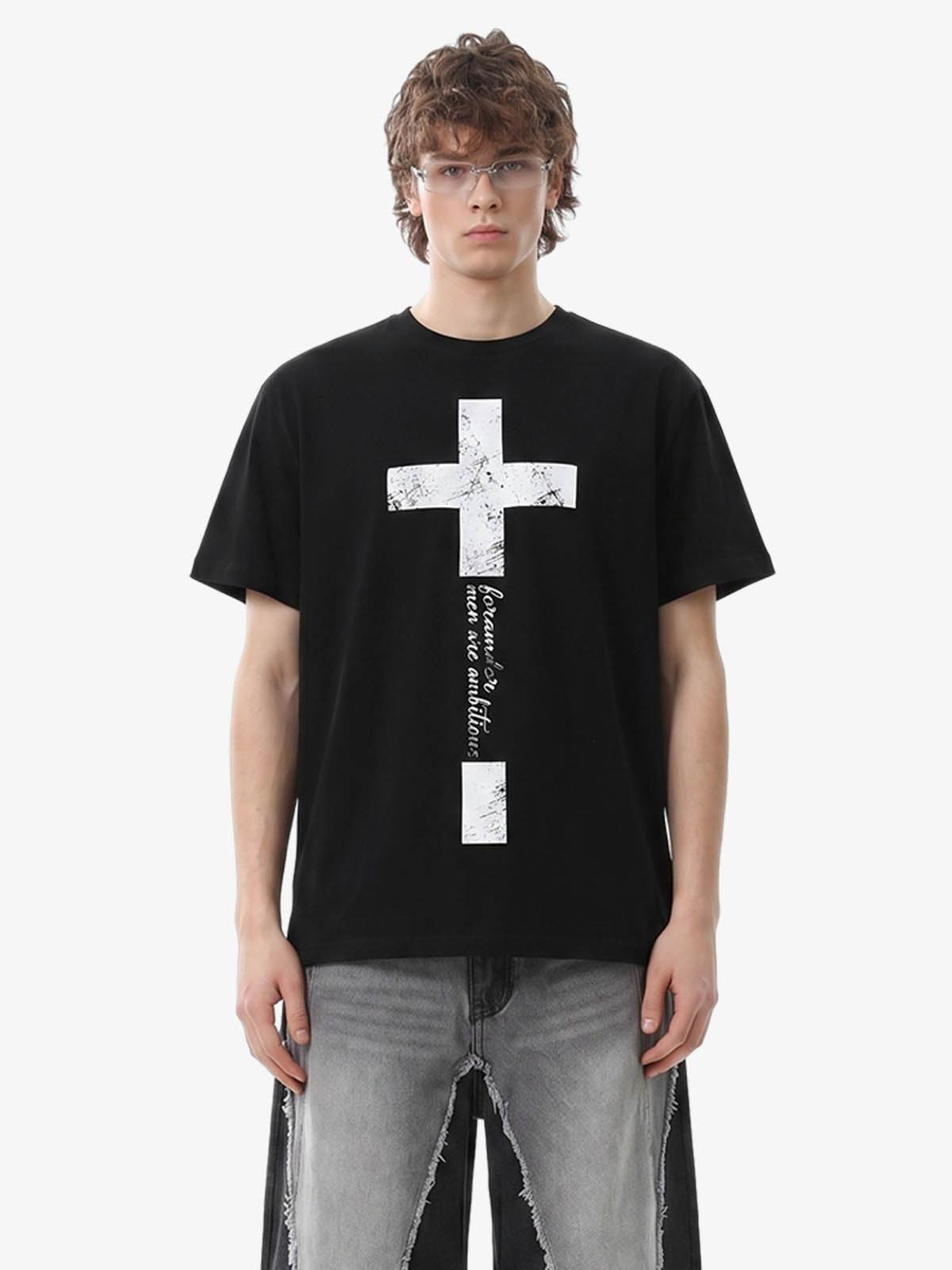 Distressed Cross Graphic T-Shirt