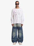 Multi-Eyelet Distressed Gradient Baggy Jeans