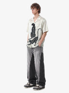Double Cheetah Graphic Satin Camp Collar Boxy Shirt