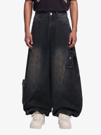 3D Curved Panel Stacked Wide-Leg Denim Jeans