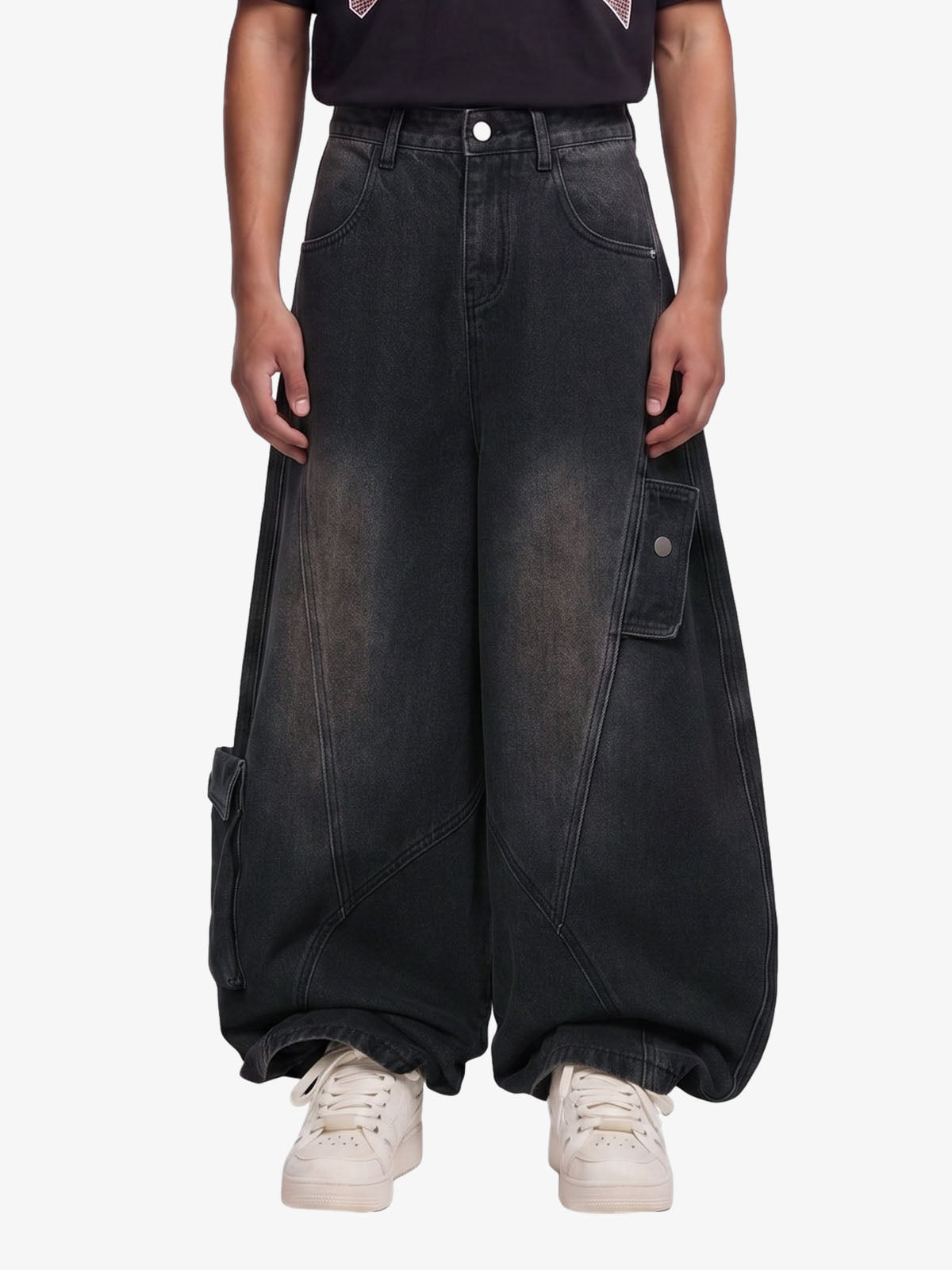 3D Curved Panel Stacked Wide-Leg Denim Jeans