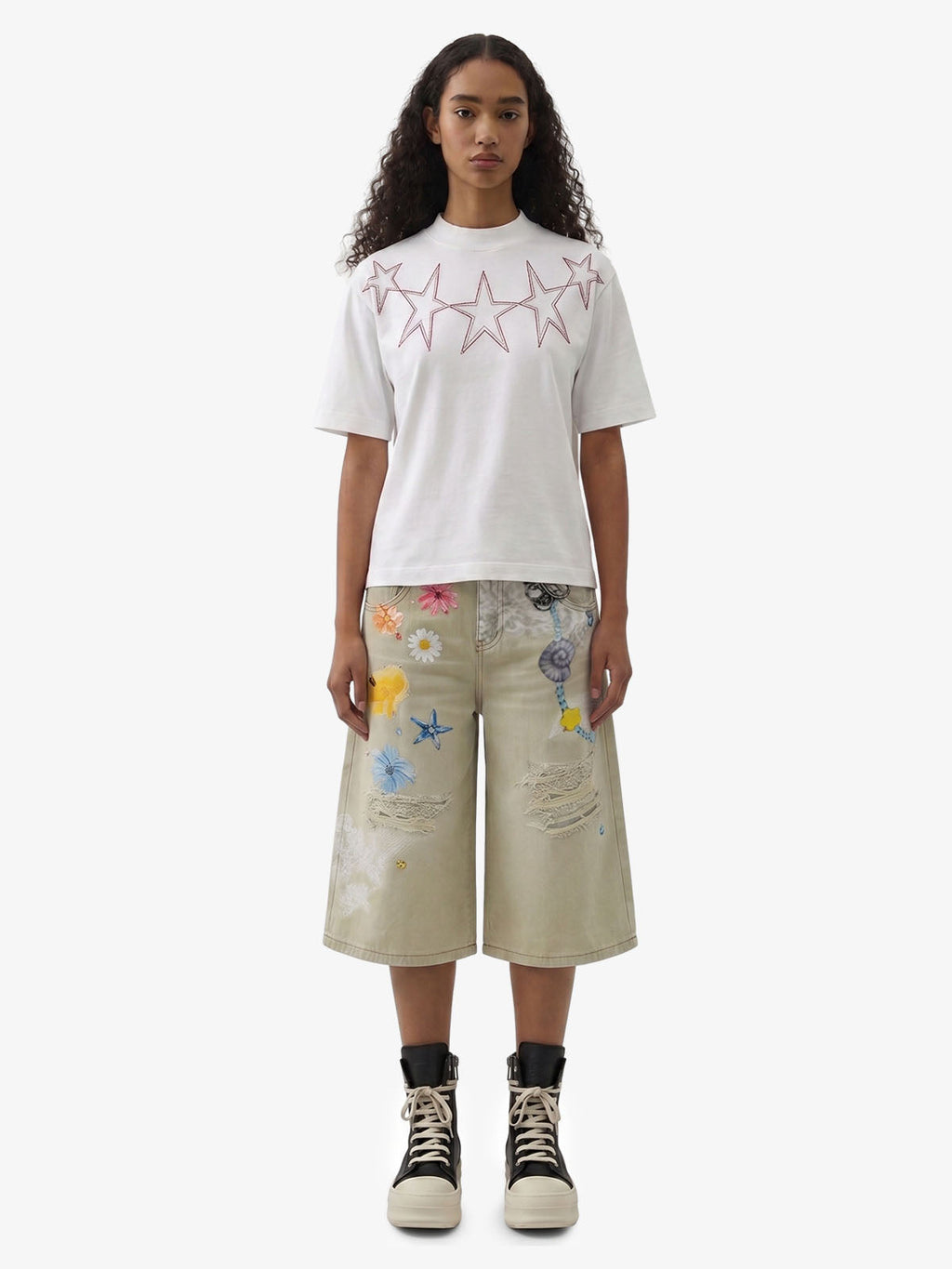Flower Patch Distressed Denim Shorts