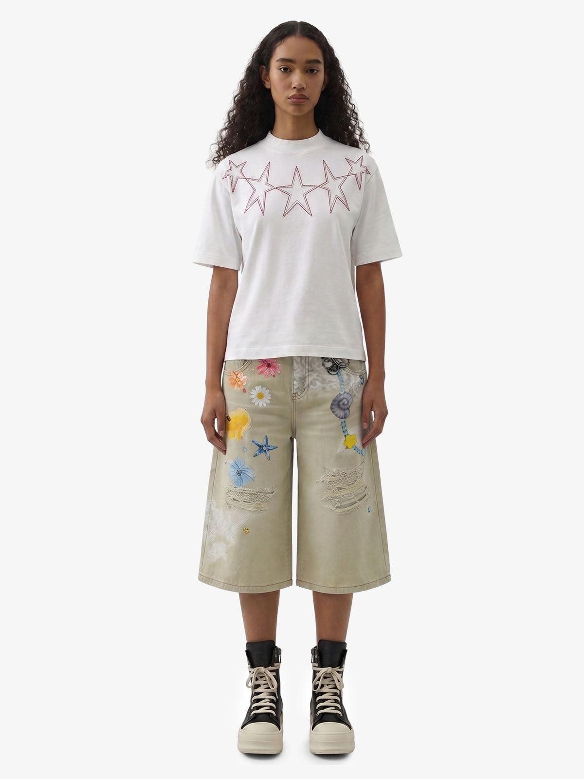 Flower Patch Distressed Denim Shorts