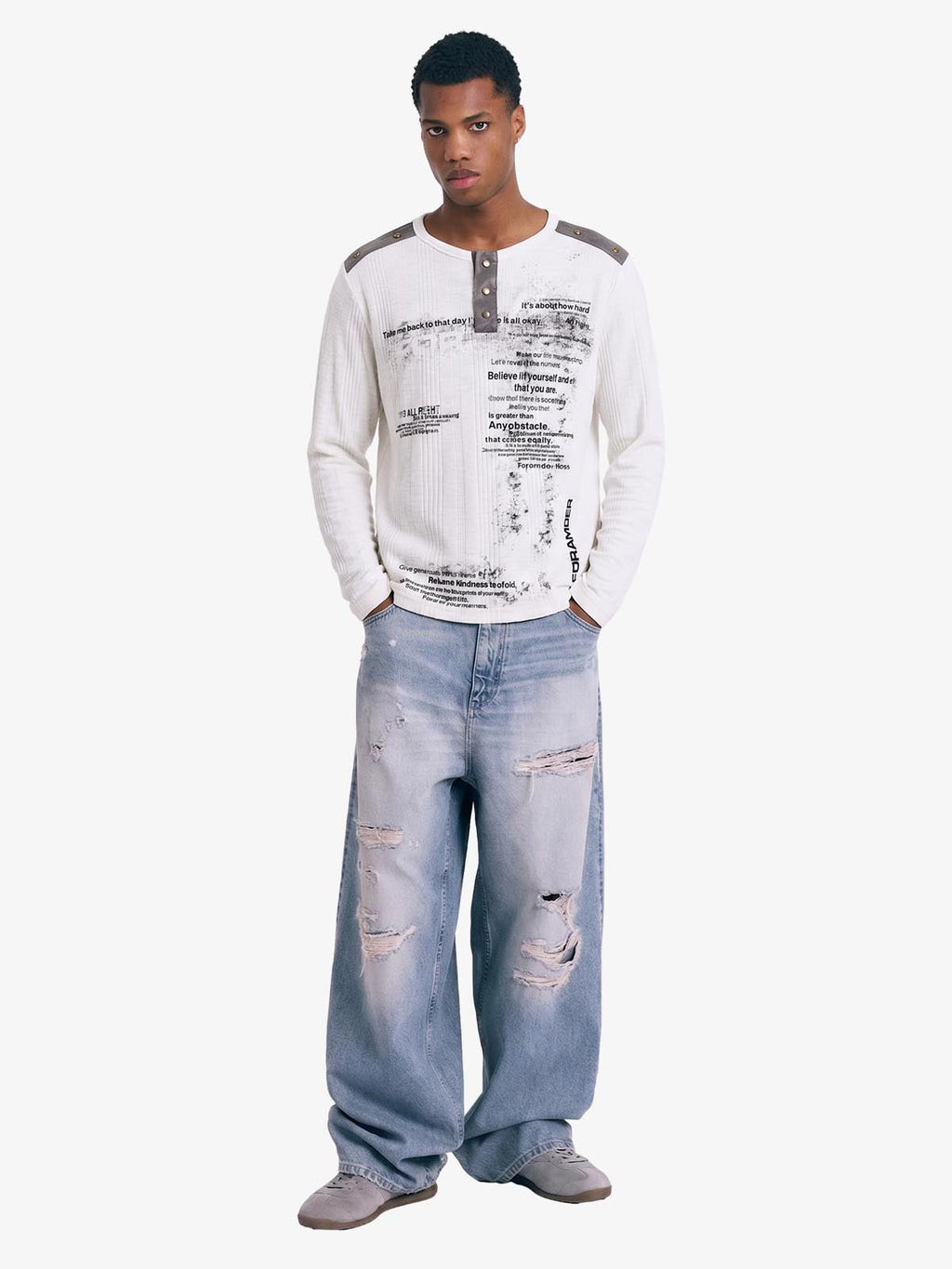 Vintage Graphic Henley Long Sleeve T-Shirt