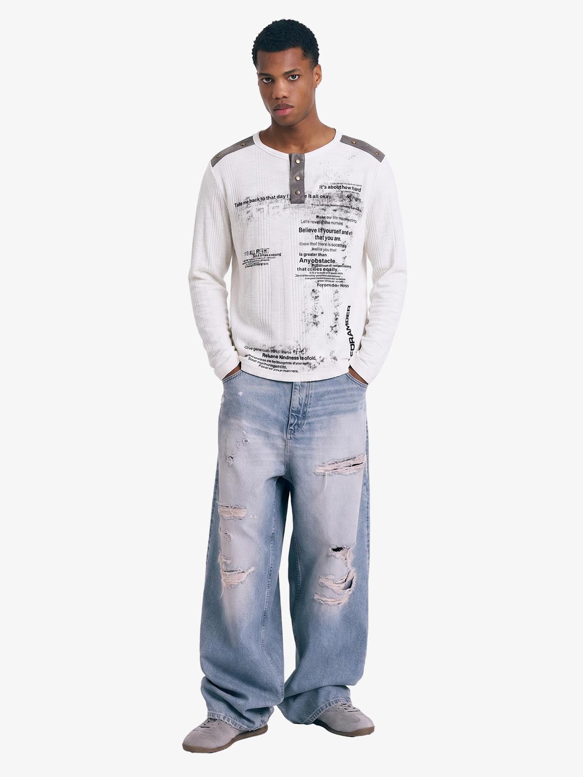 Vintage Graphic Henley Long Sleeve T-Shirt