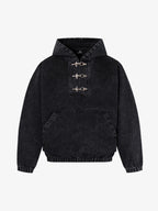 Vintage Washed Denim Metal Toggle Detail Pullover Hoodie