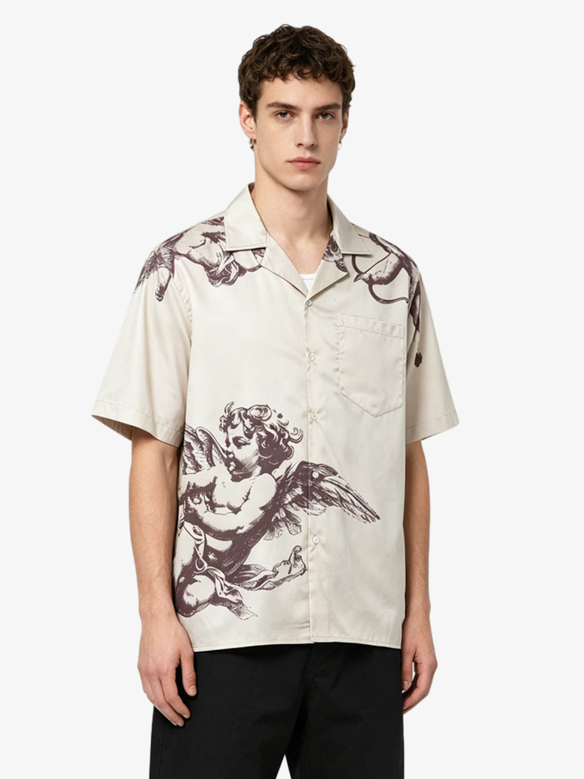 Cupid Angel Sketch Camp Collar Boxy Shirt