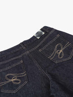 Dark Wash Denim Bermuda Shorts with Side Stripe Rhinestone Detail