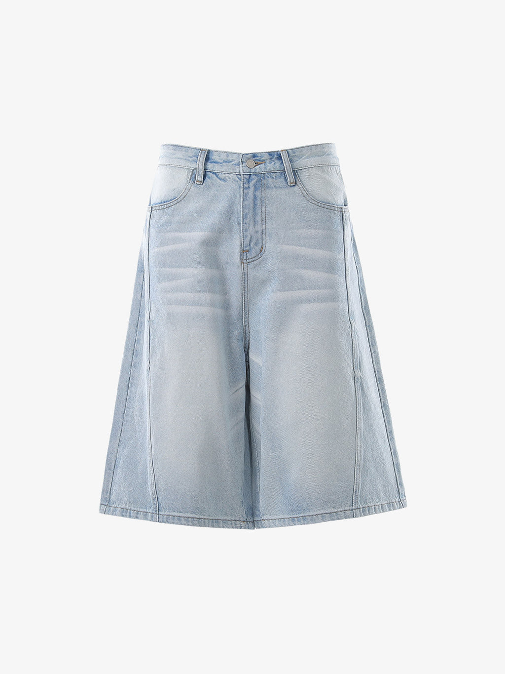 Panel Stitch Wide Leg Denim Jorts