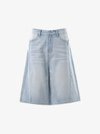 Panel Stitch Wide Leg Denim Jorts