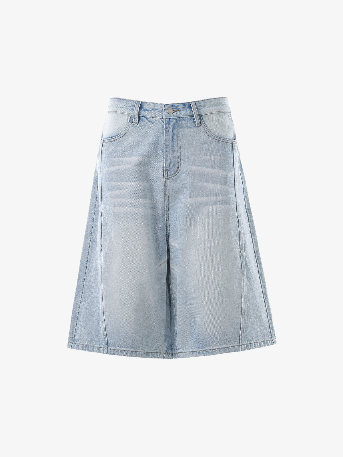 Panel Stitch Wide Leg Denim Jorts