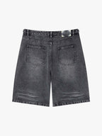 Tactical Buckle Washed Denim Shorts