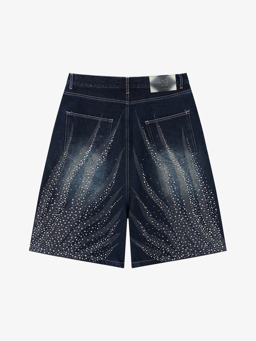 Rhinestone Wave Denim Bermuda Shorts