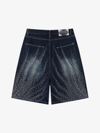 Rhinestone Wave Denim Bermuda Shorts