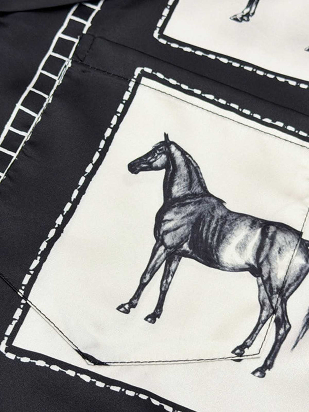 Vintage Horse Photo Satin Camp Collar Boxy Shirt