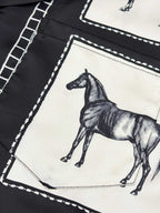 Vintage Horse Photo Satin Camp Collar Boxy Shirt