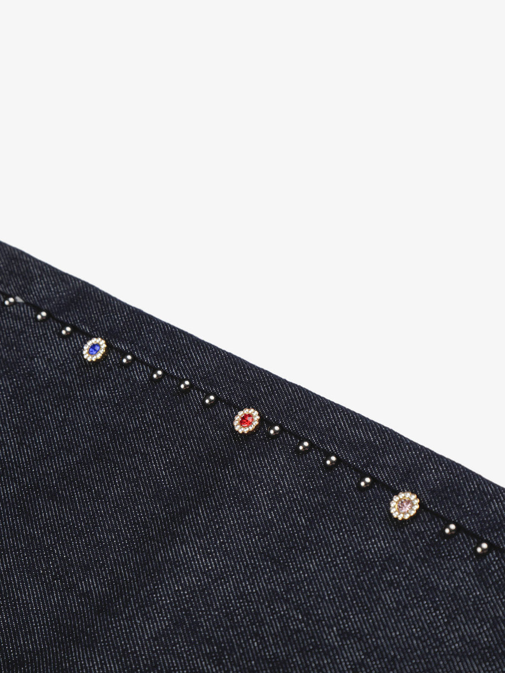 Dark Wash Denim Bermuda Shorts with Side Stripe Rhinestone Detail