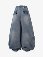 3D Curved Panel Stacked Wide-Leg Denim Jeans