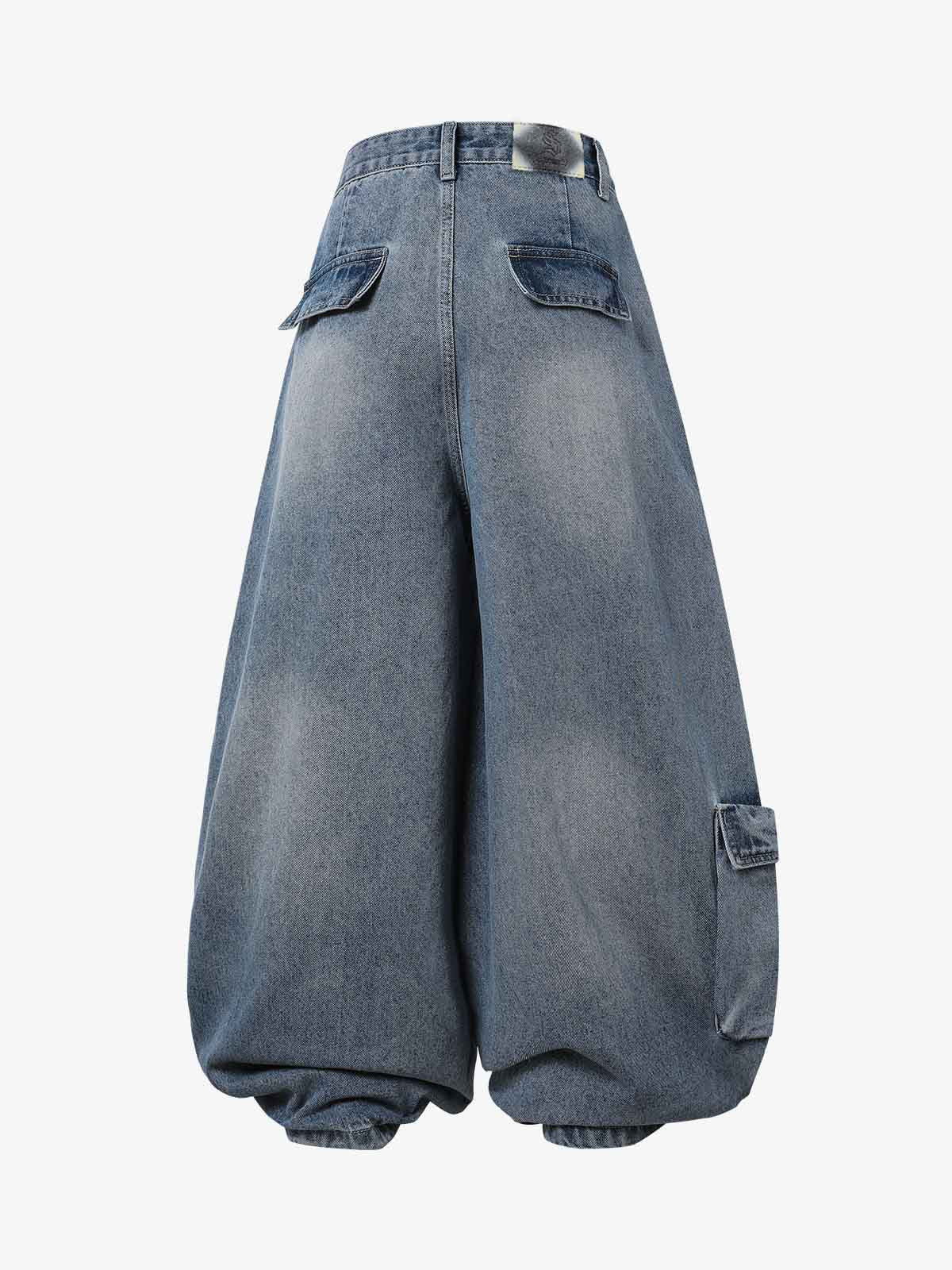 3D Curved Panel Stacked Wide-Leg Denim Jeans