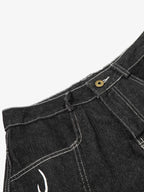 Contrast Stitching Flame Denim Shorts
