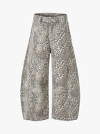 Street Leopard Camouflage Pleated Barrel Jeans - 2636
