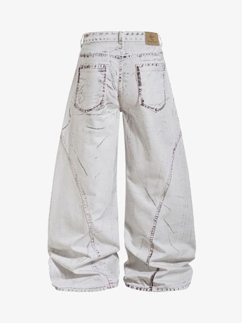 Cyber-Grunge Distressed Tinted Curved Jeans