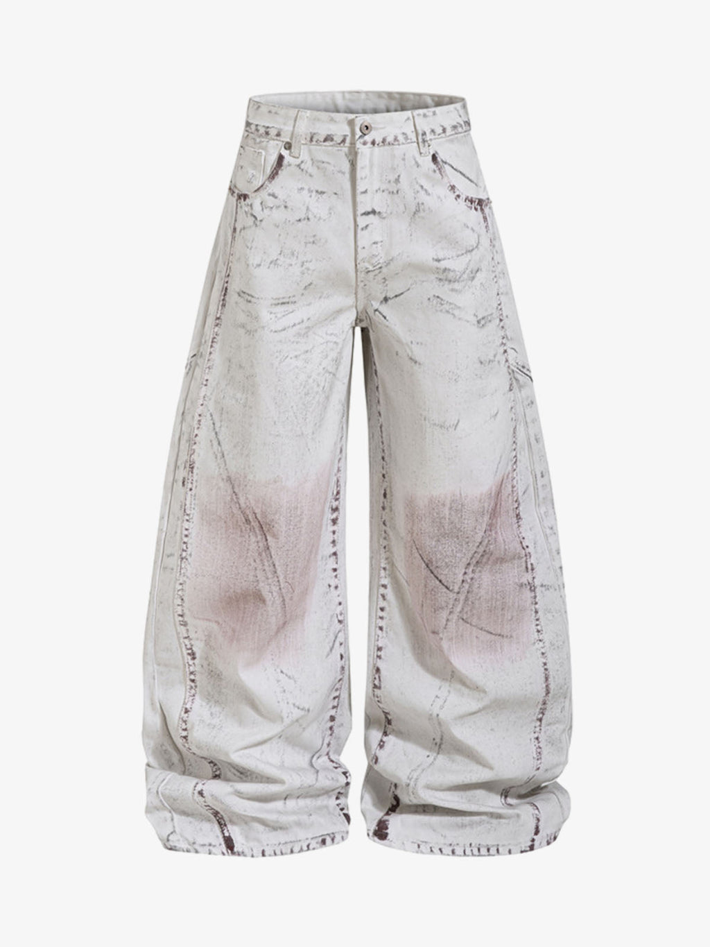 Cyber-Grunge Distressed Tinted Curved Jeans