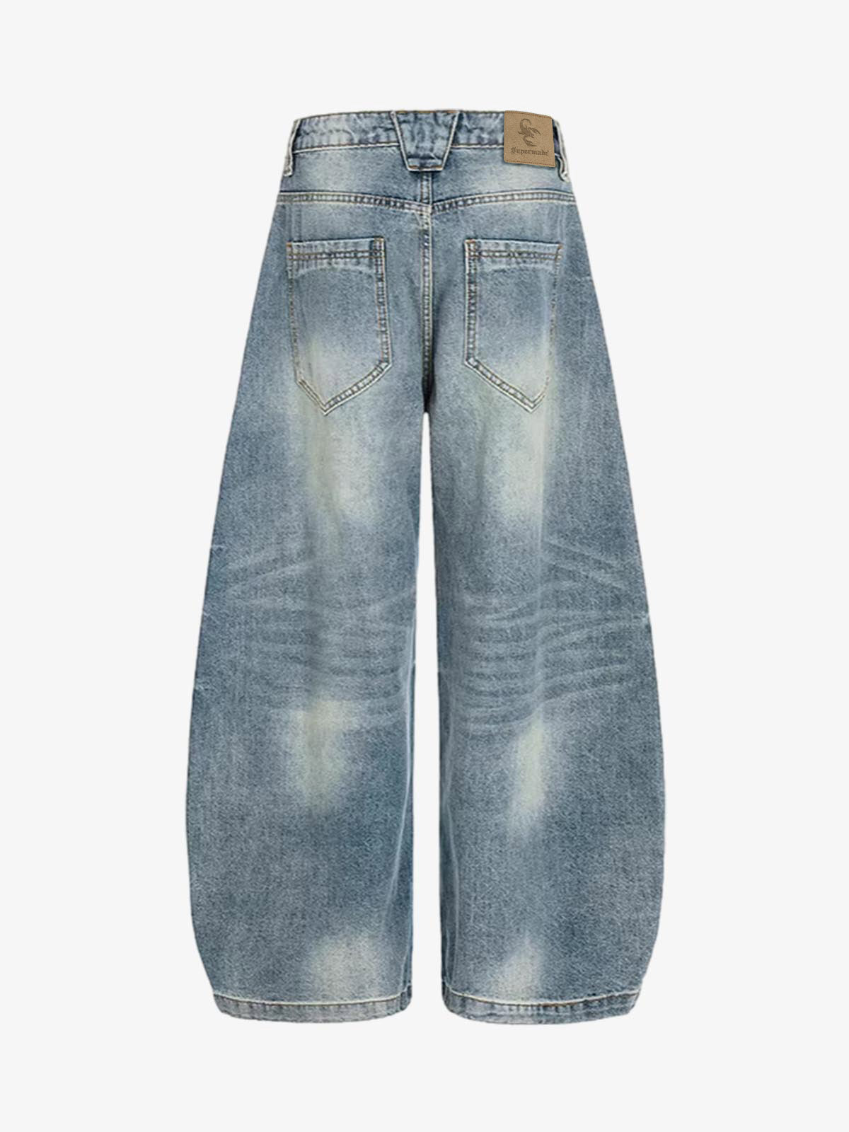 Washed Metal Hook Front Design Barrel Jeans