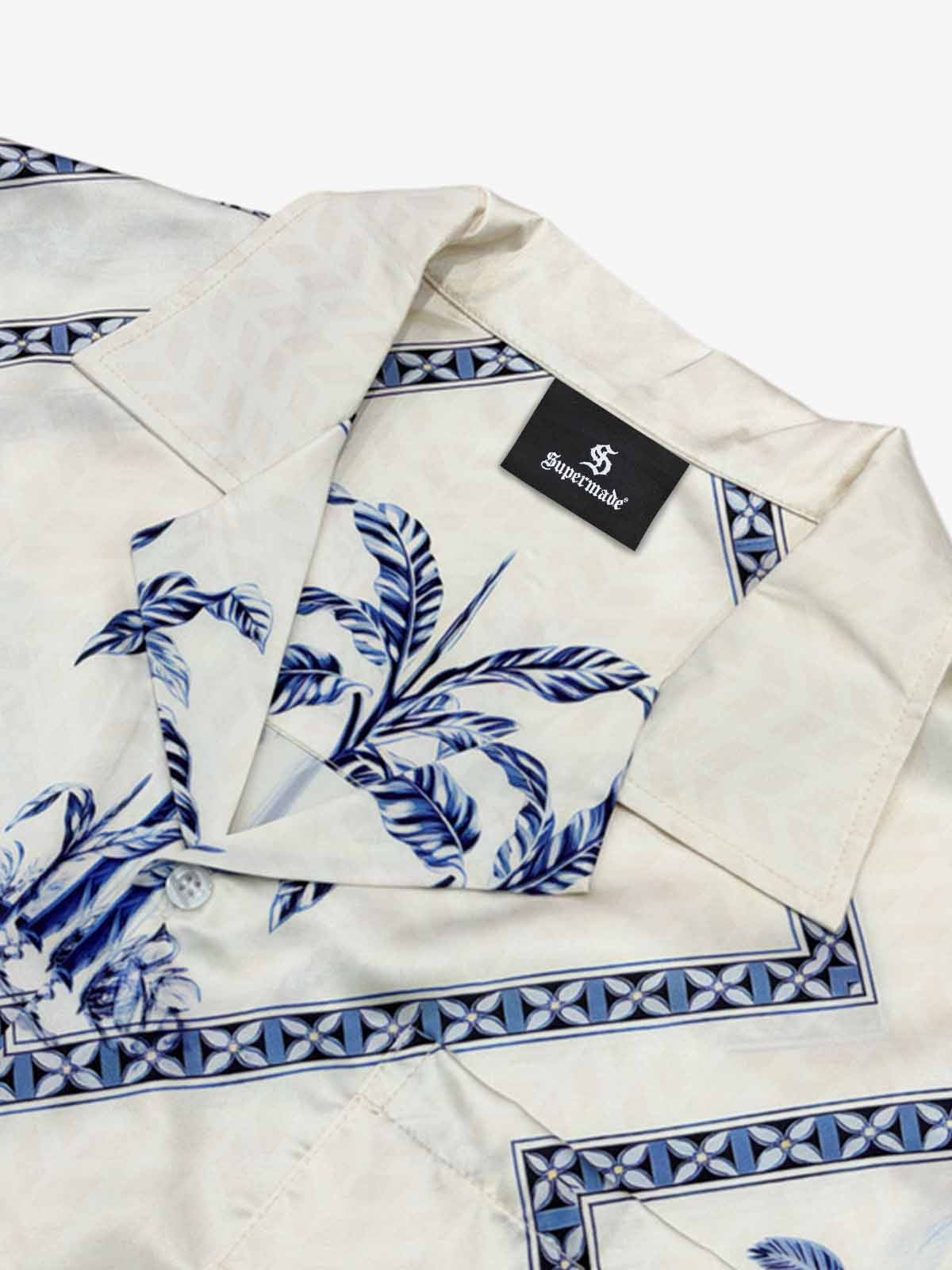 Geometric Palm Leaf Camp Collar Boxy Shirt