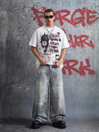 Hand Drawn Scribble Print Baggy Jeans