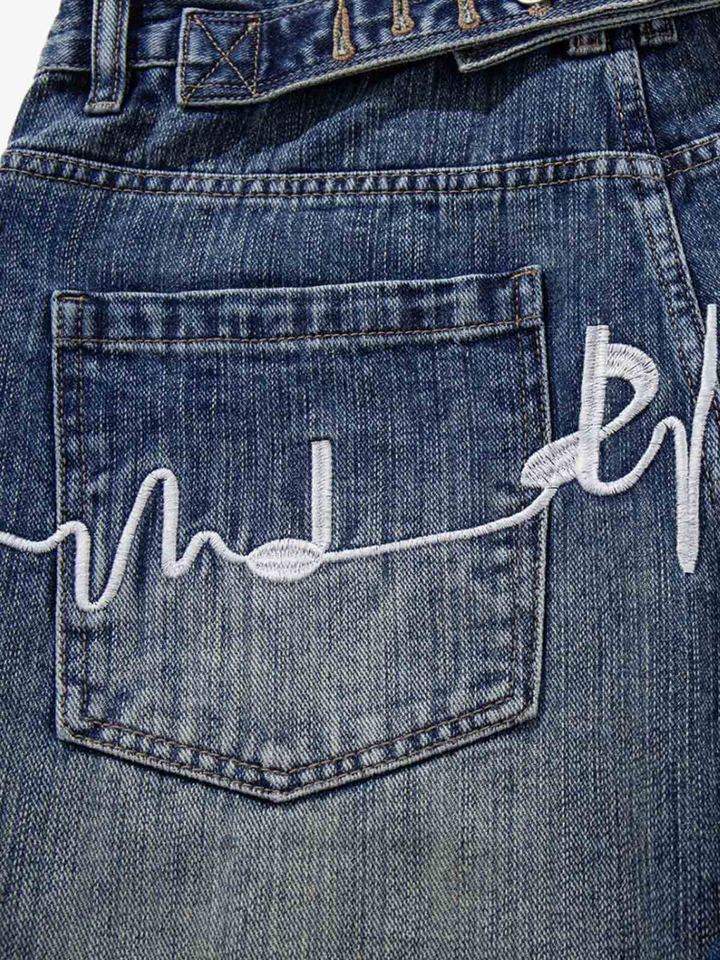 Music Print Denim Shorts with Embroidered Notes