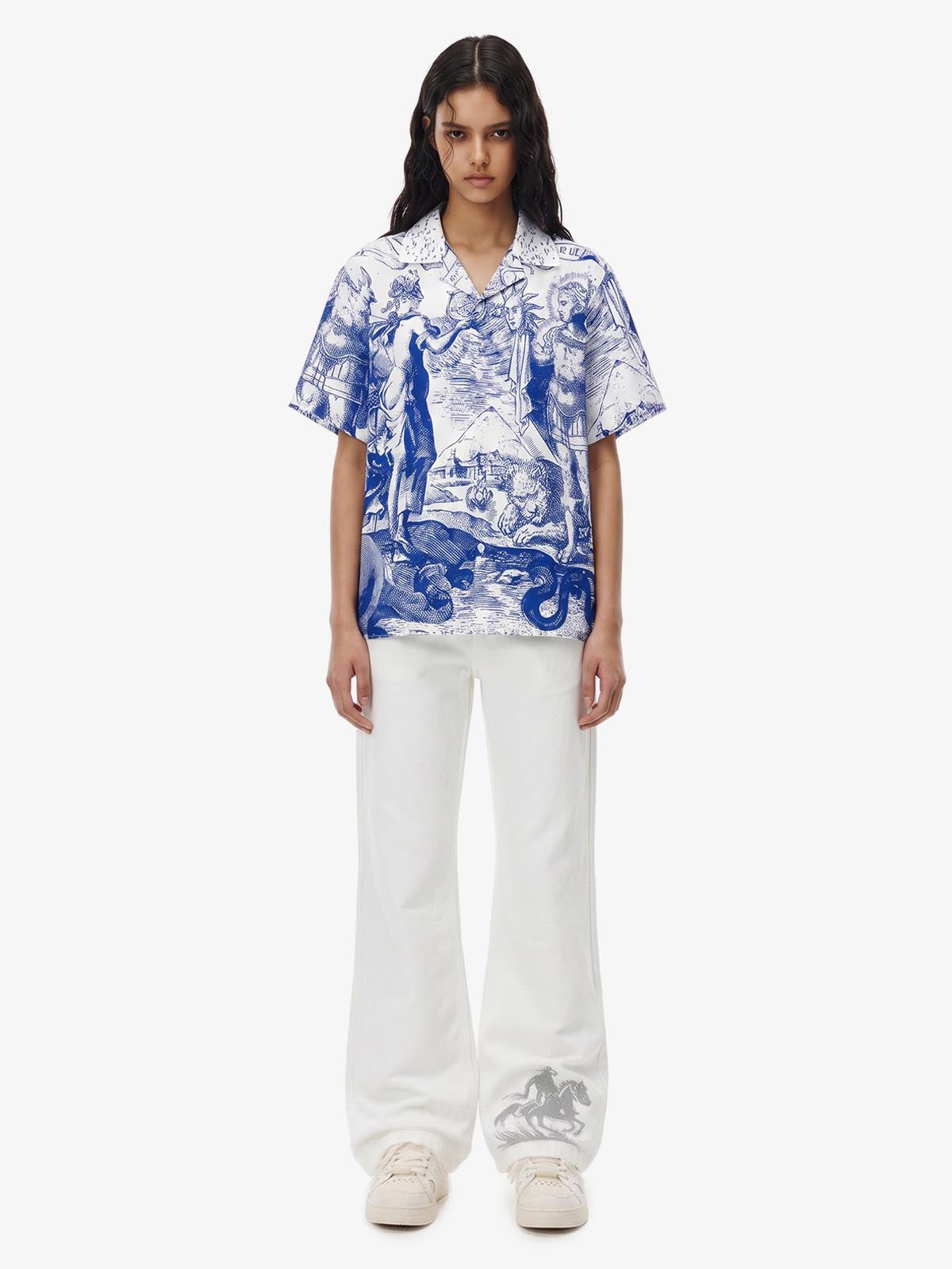 Mythological Graphic Camp Collar Boxy Shirt
