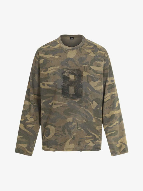 Camo Number 8 Graphic Long Sleeve T-Shirt - 2638